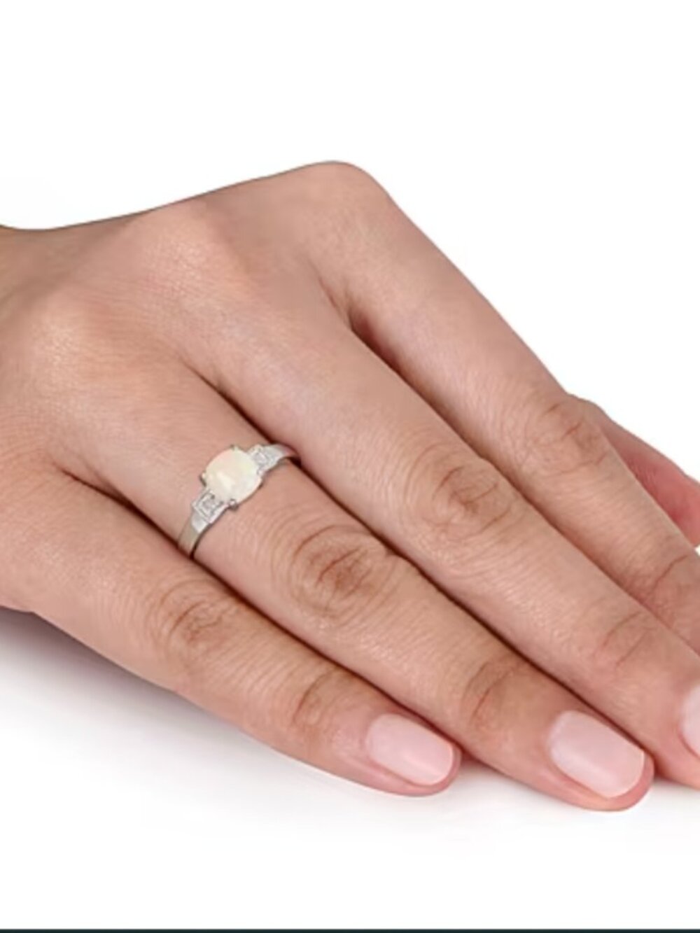 Genuine Opal Diamond Accent Sterling Silver Ring Size 6